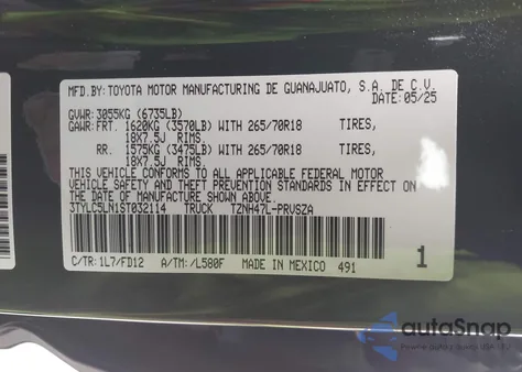 2025 Toyota Tacoma Hybrid Trd Off Road z USA, uszkodzony, nr VIN 3TYLC5LN1ST032114